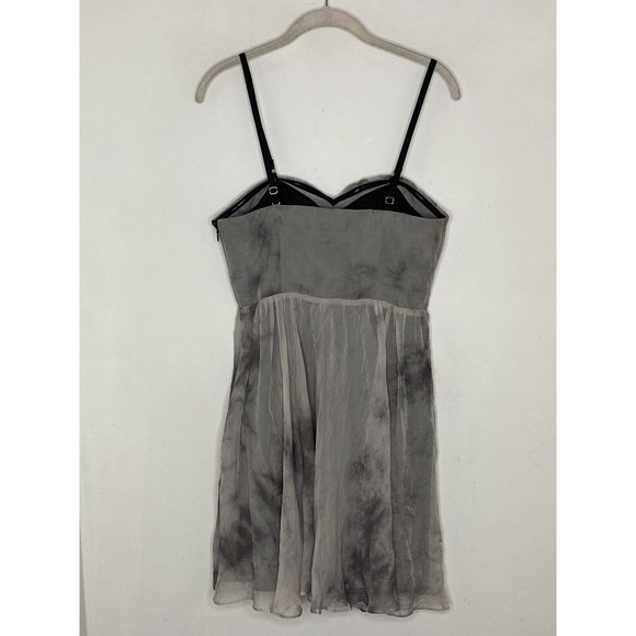Walter Intermix Anthropologie Silk Chiffon Charcoal Gray Tie Dye Mini Dress Sz 4 - Picture 5 of 5